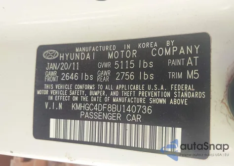 2011 Hyundai Genesis 4.6 from USA, damaged, VIN KMHGC4DF8BU140736